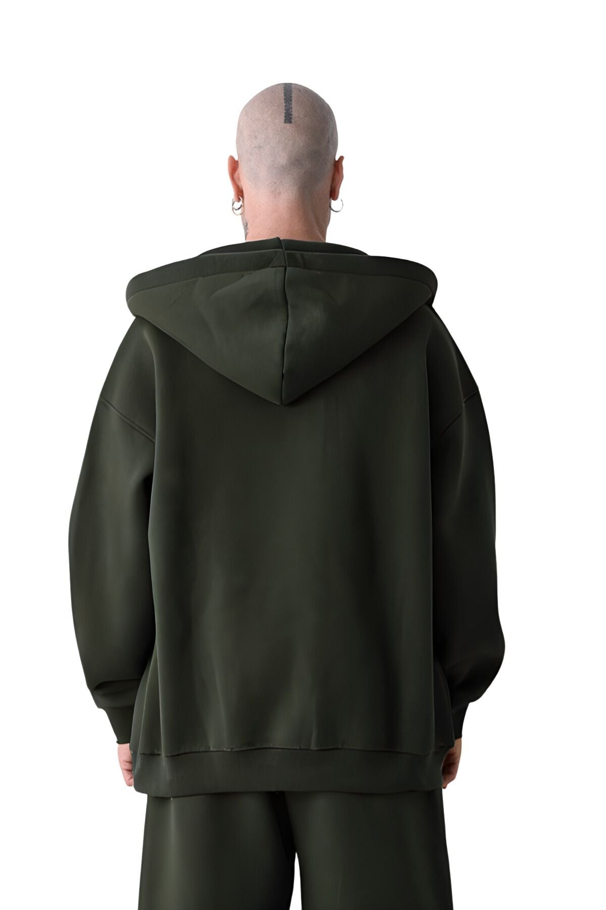 Erkek Basic Haki̇ Unisex Tam Fermuar Sweatshirt Hırka - Haki - 3