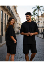 Unisex Kadin Erkek Çi̇ft Kullanimina Uygun Kisa Kollu Oversi̇ze Şortlu Takim (tek Adet) - Siyah - 3