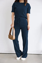 Kadın Kısa Kollu Yazlık Alt Üst Fitilli Takım - Navy Blue - 2