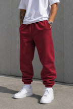 Erkek Paçası Lastikli Basic Jogger Eşofman Altı - Bordo - 1