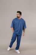 Erkek Oversize Kısa Kollu T-shirt Pijama Takımı - İndigo - 1