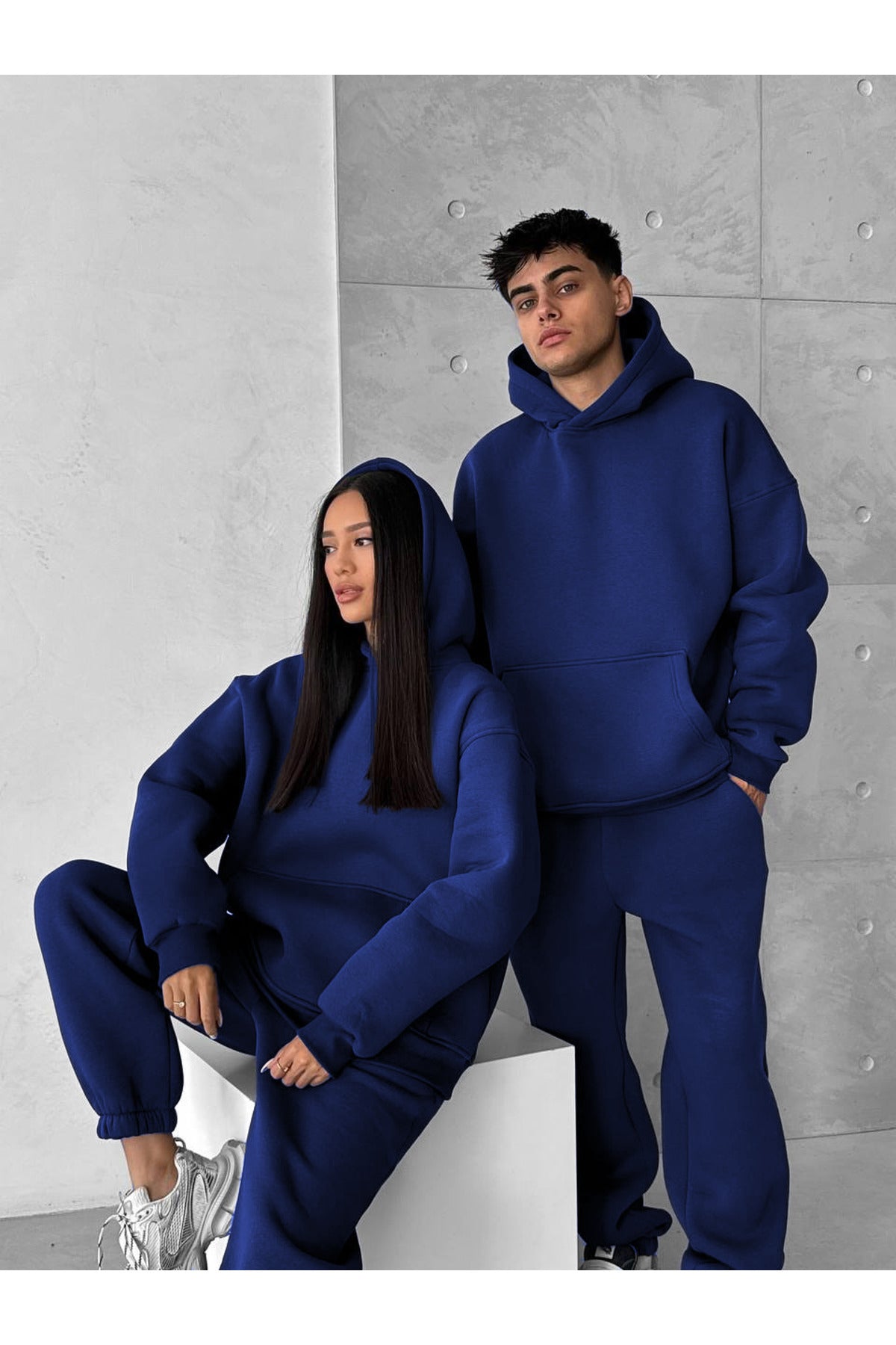 Unisex Oversi̇ze Çi̇ftleri̇n Kullanimina Uygun Eşofman Takimi ( Ürün 1 Takim) - Saks Mavi - 2