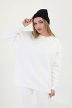 Kadın 3 İ̇plik Bisiklet Yaka Uzun Kollu Sweatshirt - Beyaz - 1