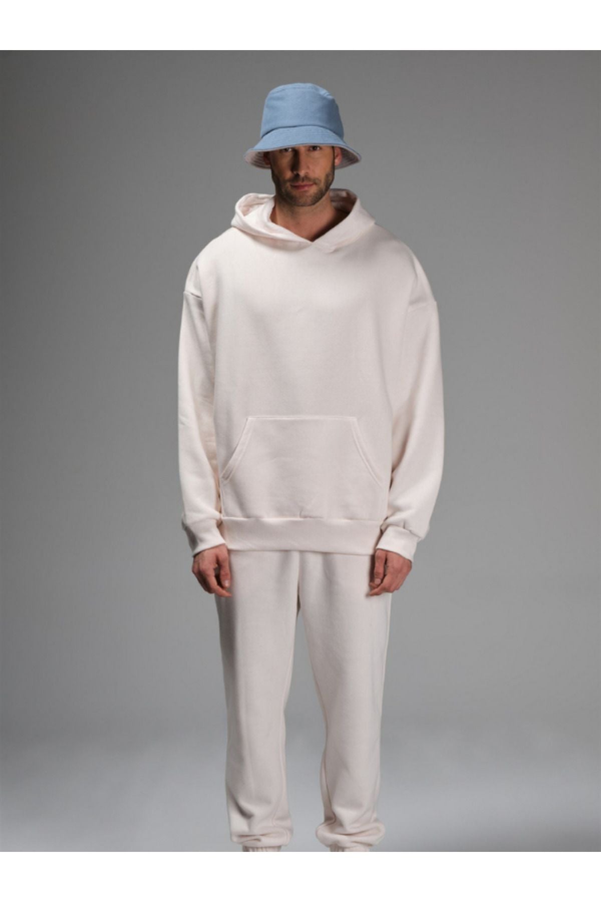 Erkek 3 İ̇pli̇k İ̇çi̇ Pamuklu Kalin Jogger Eşofman Takimi - Beyaz - 3