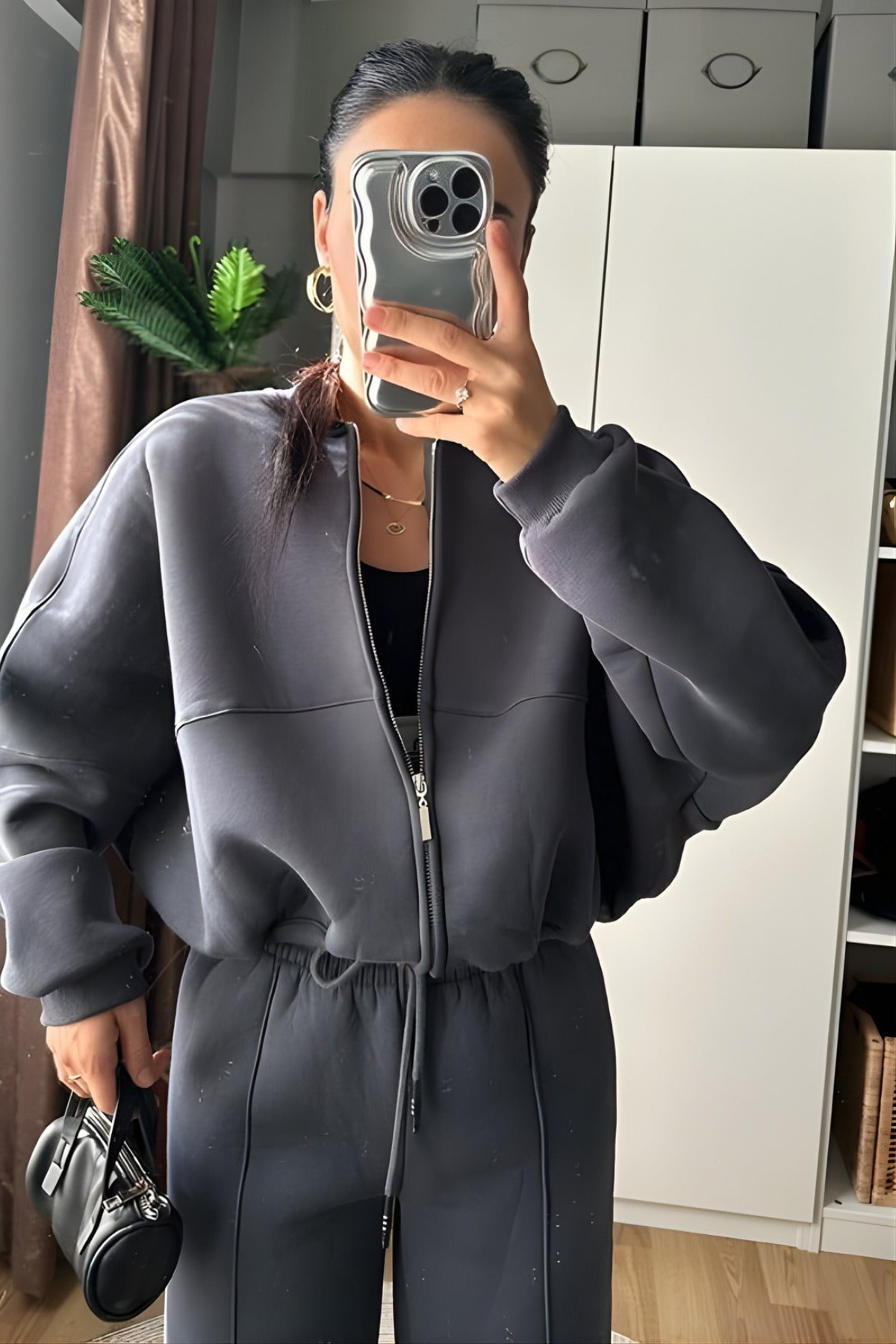 Kadin Casual Bomber Takim - Füme - 2