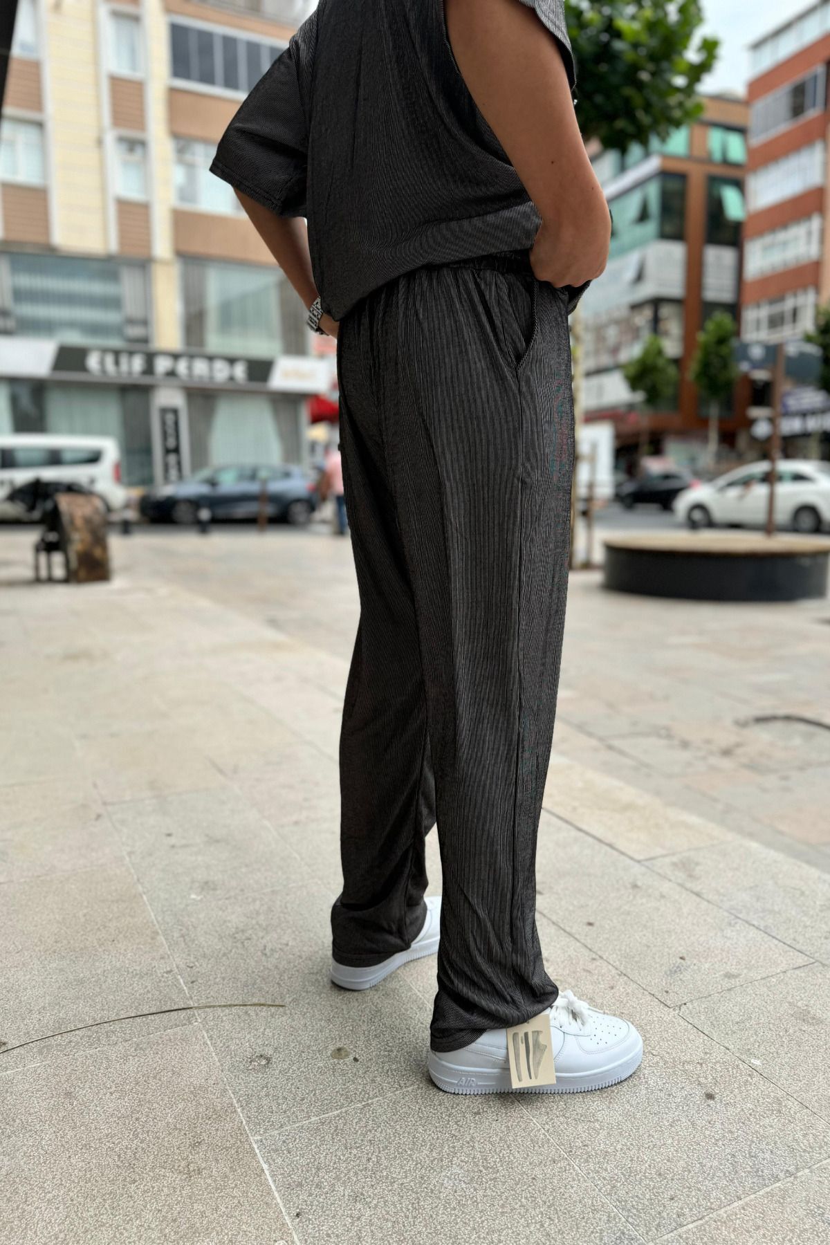 Erkek Çizgili Penye Yazlık Beli Lastikli Cepli Oversize Eşofman Altı - Çok Renkli - 3