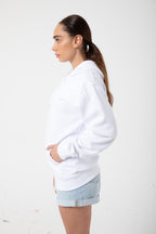 Kadın Beyaz İ̇çi Polar Sweatshirt Kapşonlu Cepli Günlük Stil Oversize White Hoodie - Beyaz/White - 4