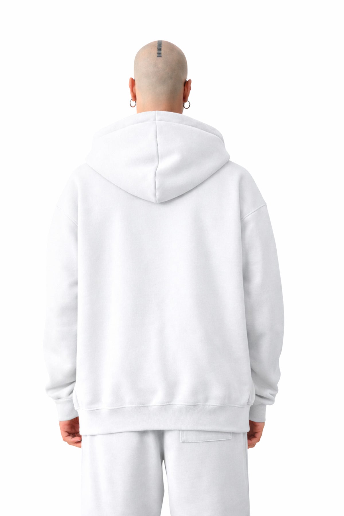 Erkek Basic Unisex Tam Fermuar Sweatshirt Hırka - Beyaz - 2