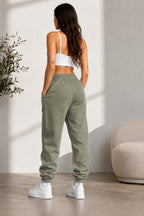 Kadın Paçası Lastikli Günlük Oversize Basic Jogger Eşofman Altı - Yeşil Gri - 2