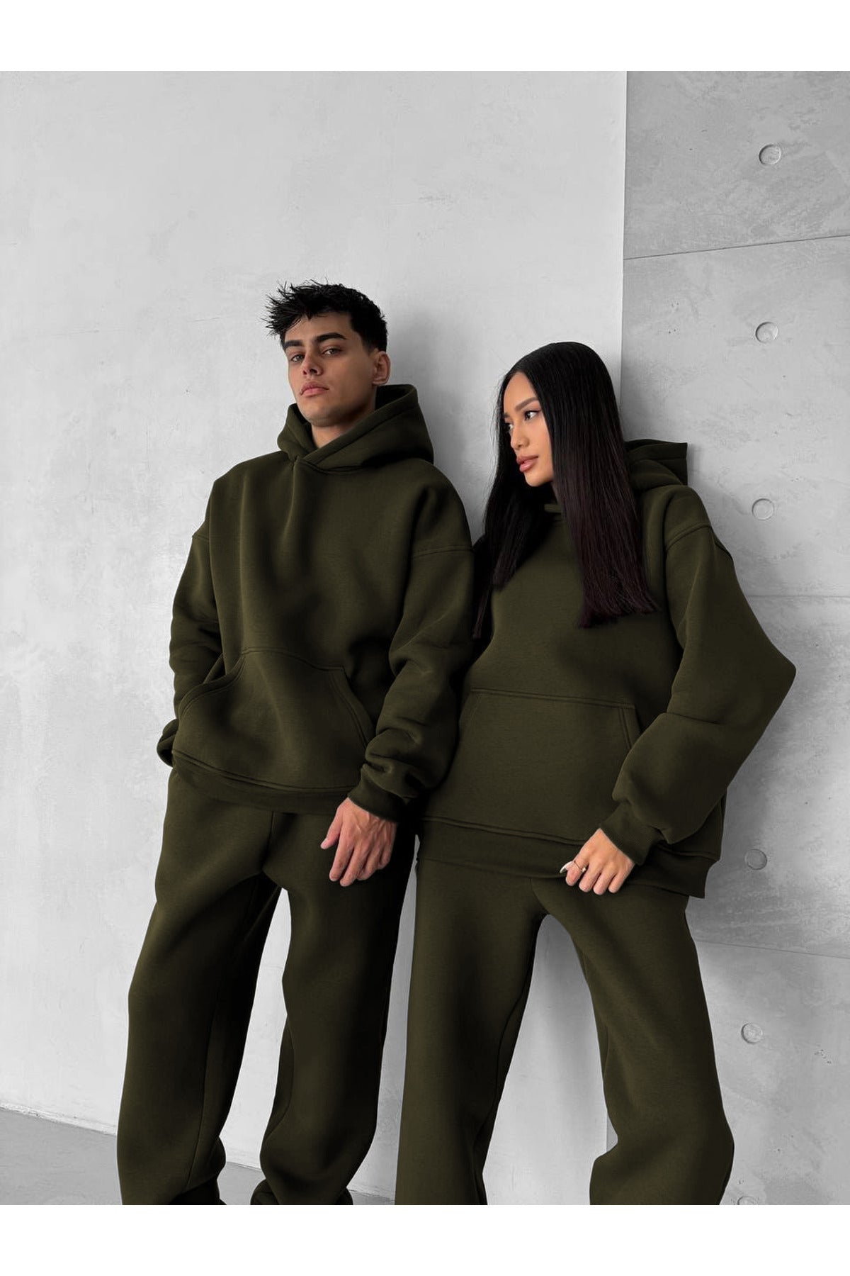Unisex Oversi̇ze Çi̇ftleri̇n Kullanimina Uygun Eşofman Takimi ( Ürün 1 Takim) - Haki - 3