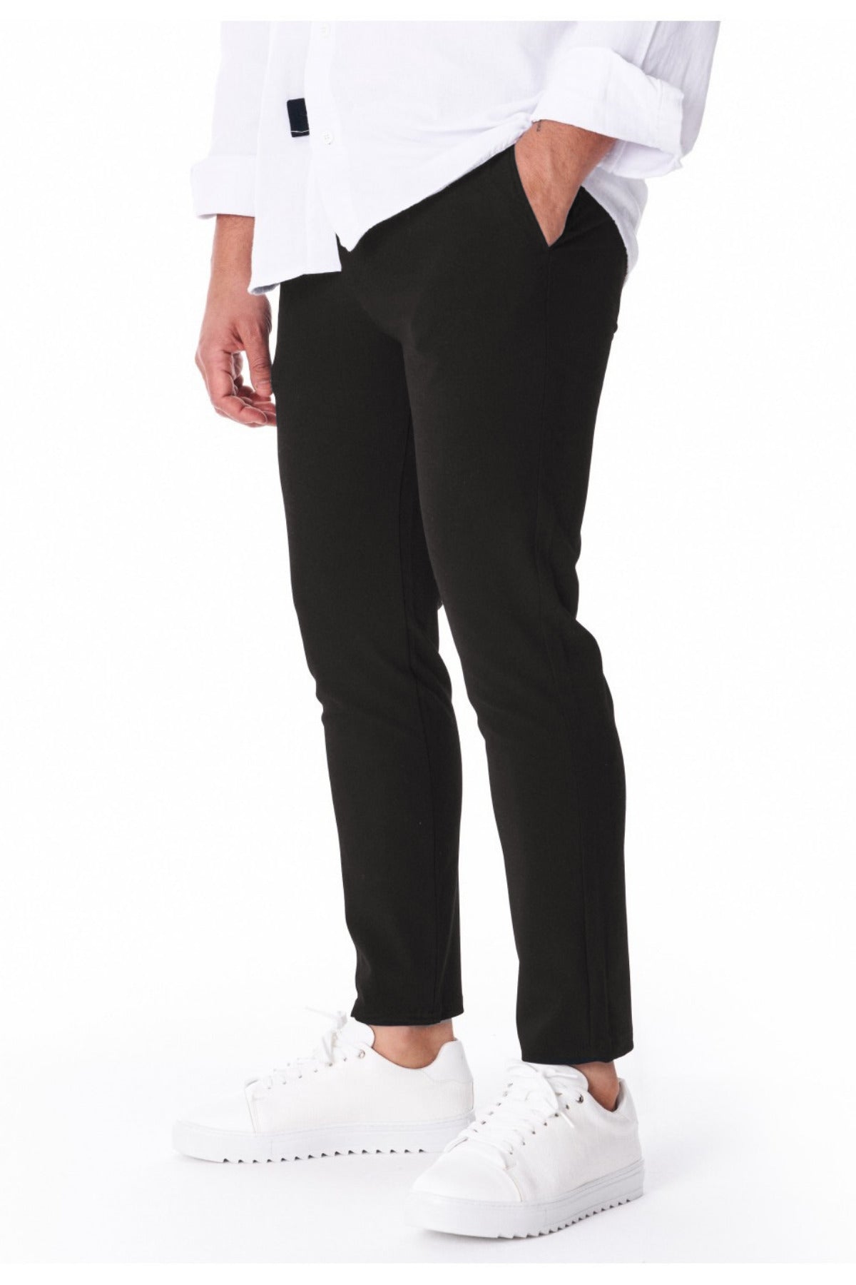 Unisex Likralı Esnek Dokuma Kumaş Okul Pantolonu - Siyah - 2