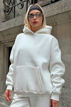 Premium Kalite 3 İplik Sweatshirt Kapuşonlu - Beyaz - 3