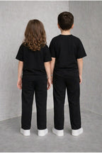 Çocuk Unısex Kısa Kollu Bısıklet Yaka Oversıze Trend Alt-üst Takım (tekli̇) - Siyah - 5