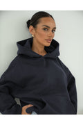 Basic Baskısız Düz Okul Sweatshirt - Füme - 1