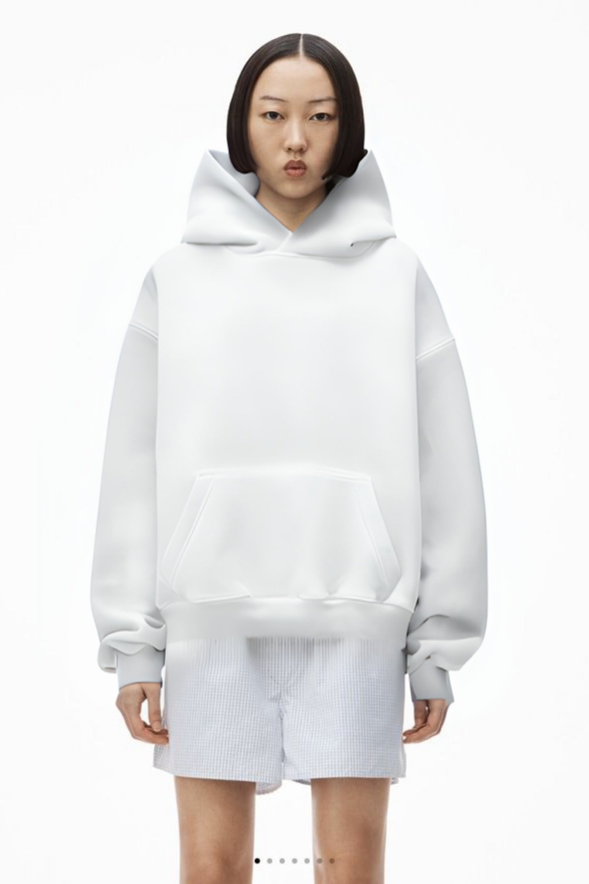 Kadın Kanguru Cep Regular Kalıp 3 İ̇plik Şardonlu Baskısız Okul Sweatshirt - Beyaz - 1