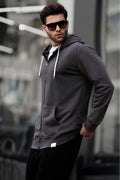 Füme Fermuarlı Kapüşonlu Erkek Sweatshirt - Füme - 1