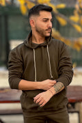 Erkek Kapşonlu Kanguru Cepli̇ 3 İ̇pli̇k Oversi̇ze Sweatshi̇rt - Haki - 1