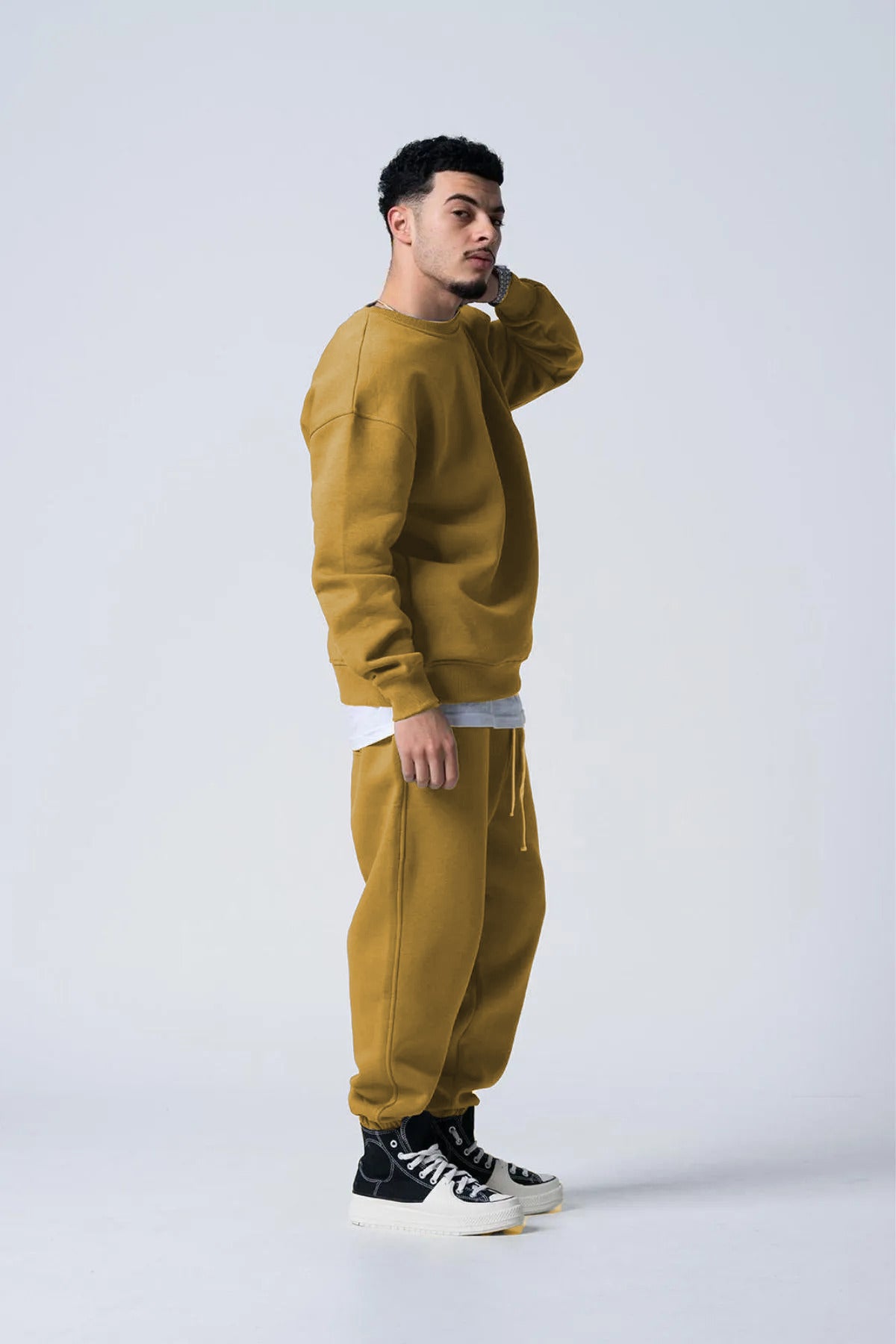 Basic Erkek Bisiklet Yaka Sweat Ve Eşofman Takım - Vizon - 3