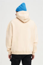 Unisex Kadın Vizon Baskısız Kanguru Cepli Kapüşonlu 3 İ̇plik Şardonlu Sweatshirt Oversize Hoodie - Vizon - 6