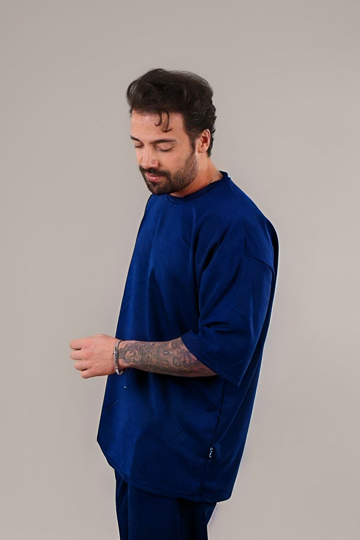 Erkek Lacivert Batik Oversize Comfort Penye T-shirt - Lacivert - 2