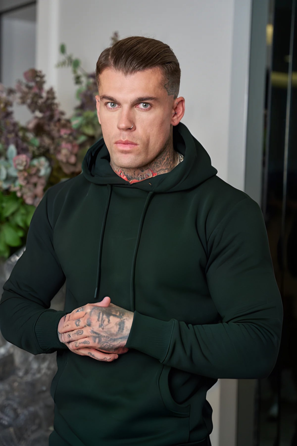 Erkek Esnek Kaliteli Spor Model Sweatshirt - Koyu Yeşil - 1