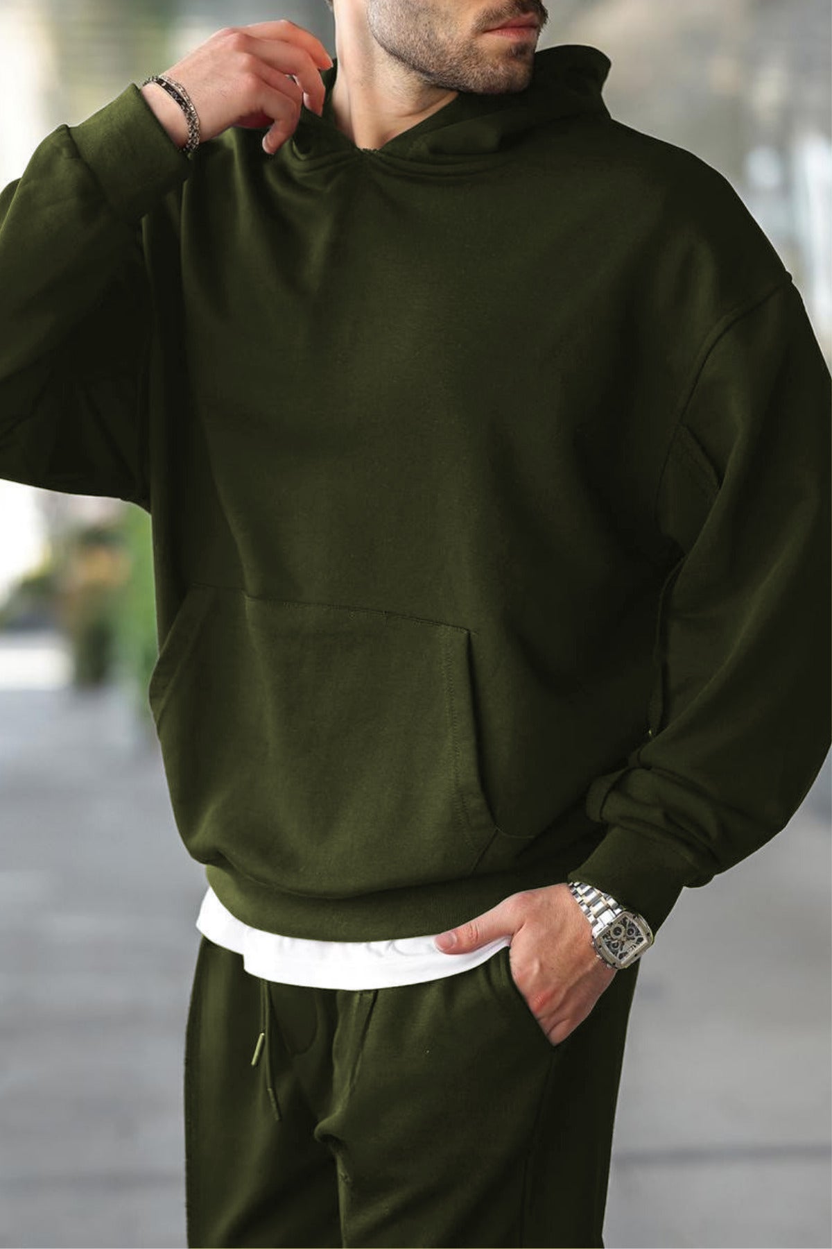 Erkek Salaş Basic Bol Kesim Kışlık Eşofman Takımı - Haki - 3