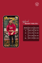 Unisex Kal Nakışlı Baskılı İ̇çi Polarlı Oversize Kapüşonlu Hoodie Sweatshirt - Red - 6