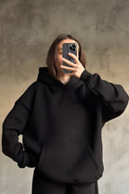 İ̇çi Pamuklu Bol Kalıp Sweatshirt - Siyah - 3