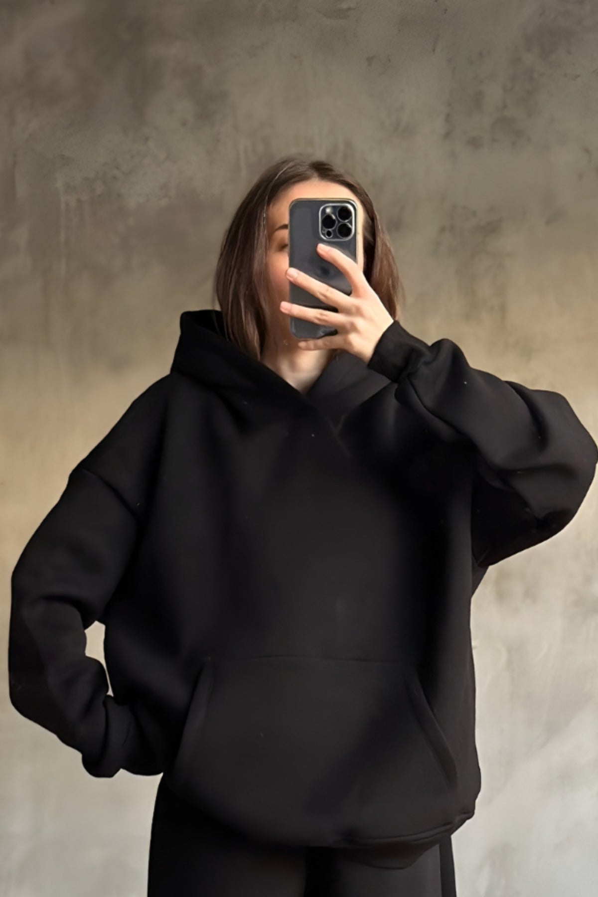 İ̇çi Pamuklu Bol Kalıp Sweatshirt - Siyah - 3