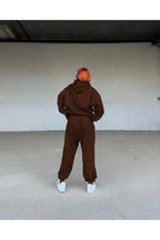 Kadın Oversize Spor Ve Günlük Jogger Paçası Lastikli Eşofman Takımı - Kahverengi - 2