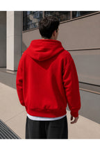 Erkek 3 İ̇pli̇k Fermuarli Kapüşonlu Oversi̇ze Rahat Sweatshirt Hirka - Kırmızı - 4