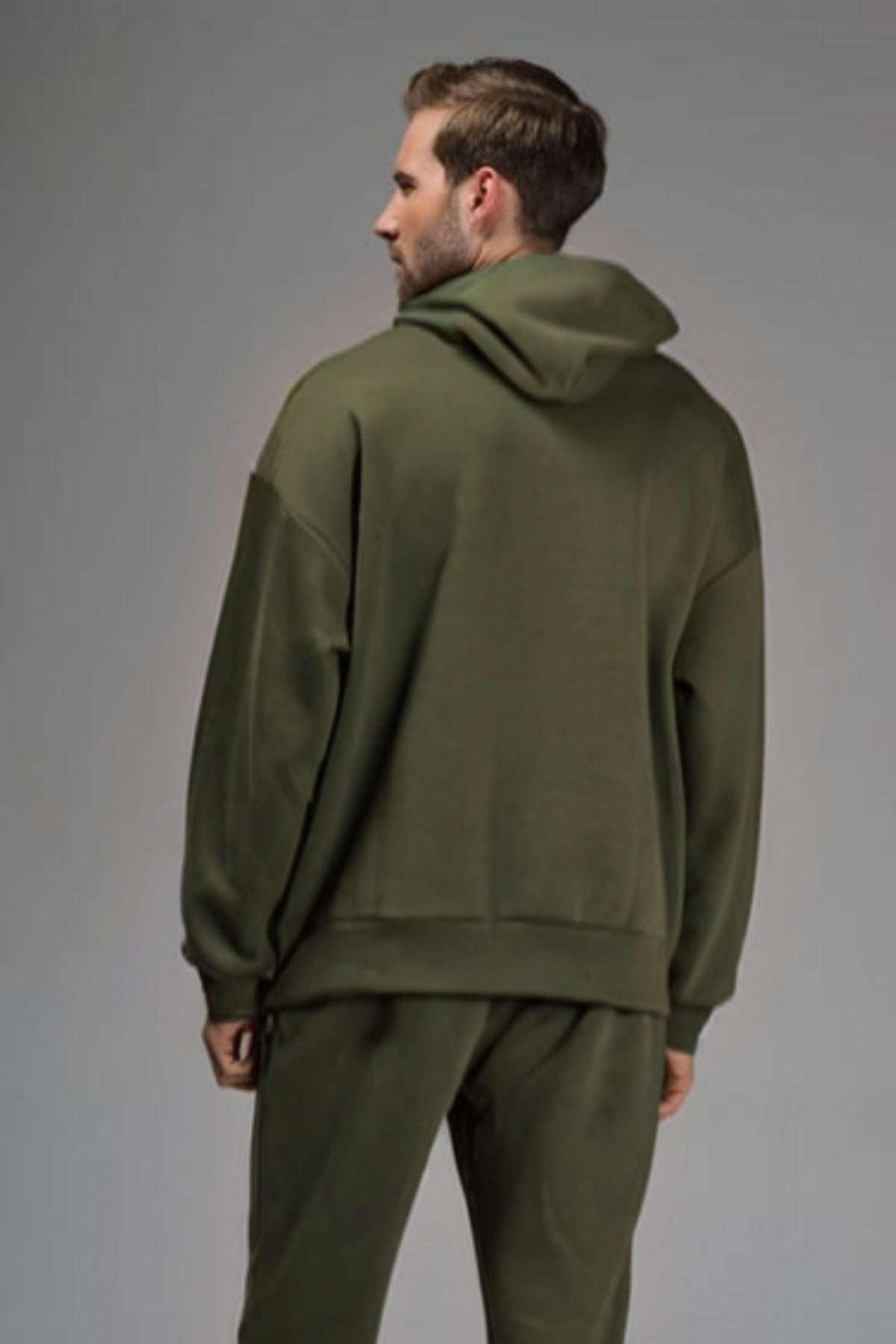Erkek Rahat Kalıp Spor Ve Günlük Kapşonlu Sweatshirt - Haki - 2