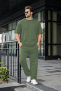 Erkek Basic Oversize Takım Kısa Kollu Penye Konforlu Kombin - Yeşil - 1