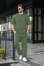 Erkek Basic Oversize Takım Kısa Kollu Penye Konforlu Kombin - Yeşil - 1