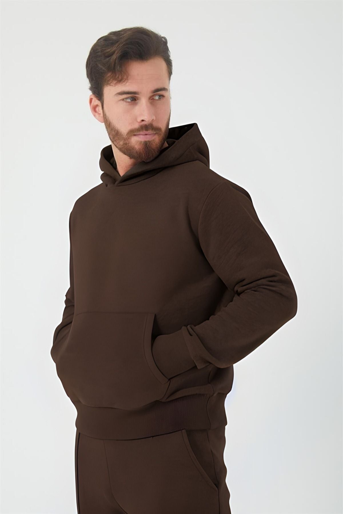 Baybayan 3 İ̇pli̇k Şardonlu Sweatshi̇rt Hoodi̇e - Kahverengi - 1