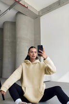 Kadın Kapşonlu Sweatshirt - Krem - 2
