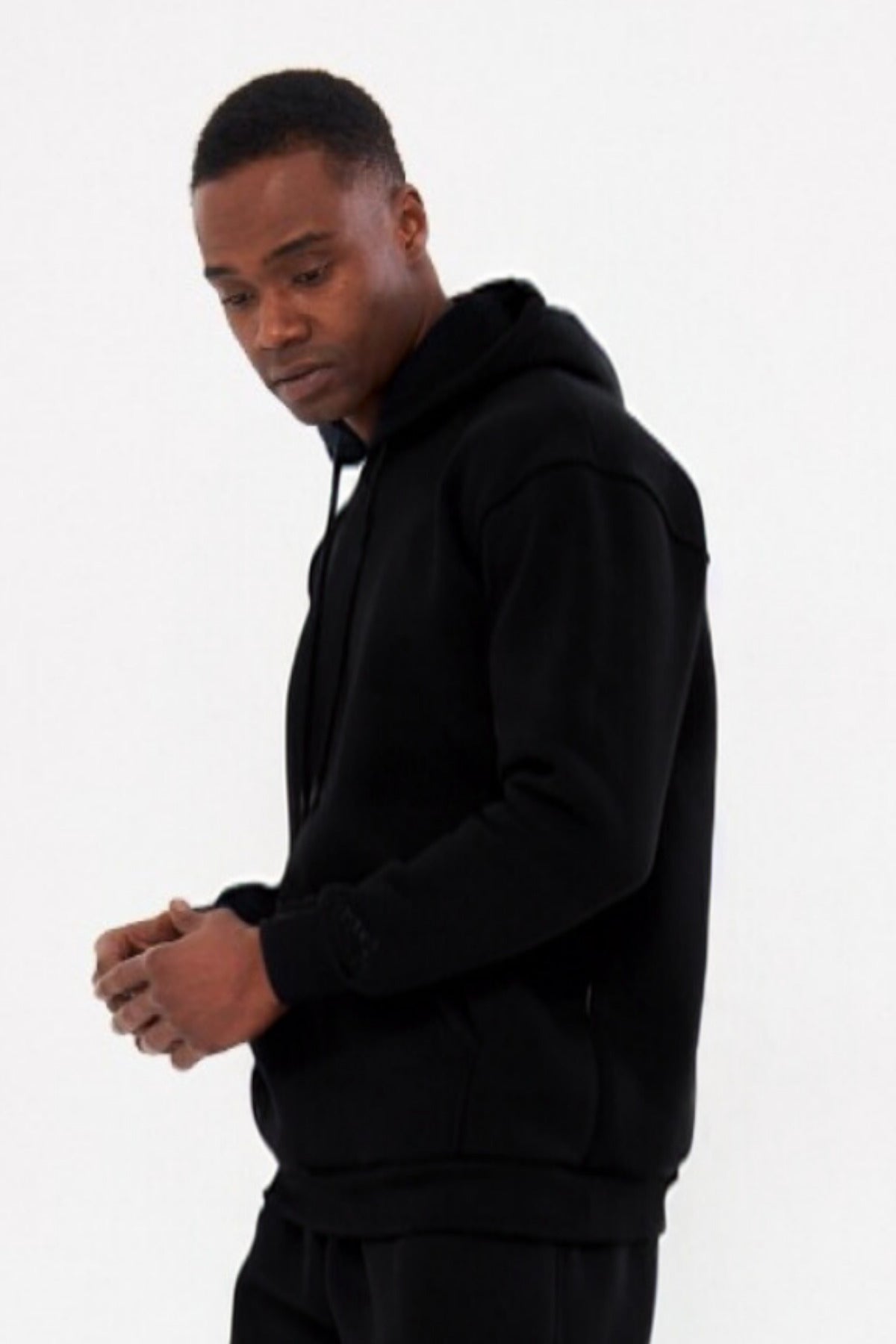 3iplik Bisiklet Yaka Kalın Sweatshirt Pamuklu - Siyah - 3