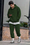 Erkek Oversize 3i̇pliki Şardonlu Basic Eşofman Takımı - Koyu Yeşil - 1