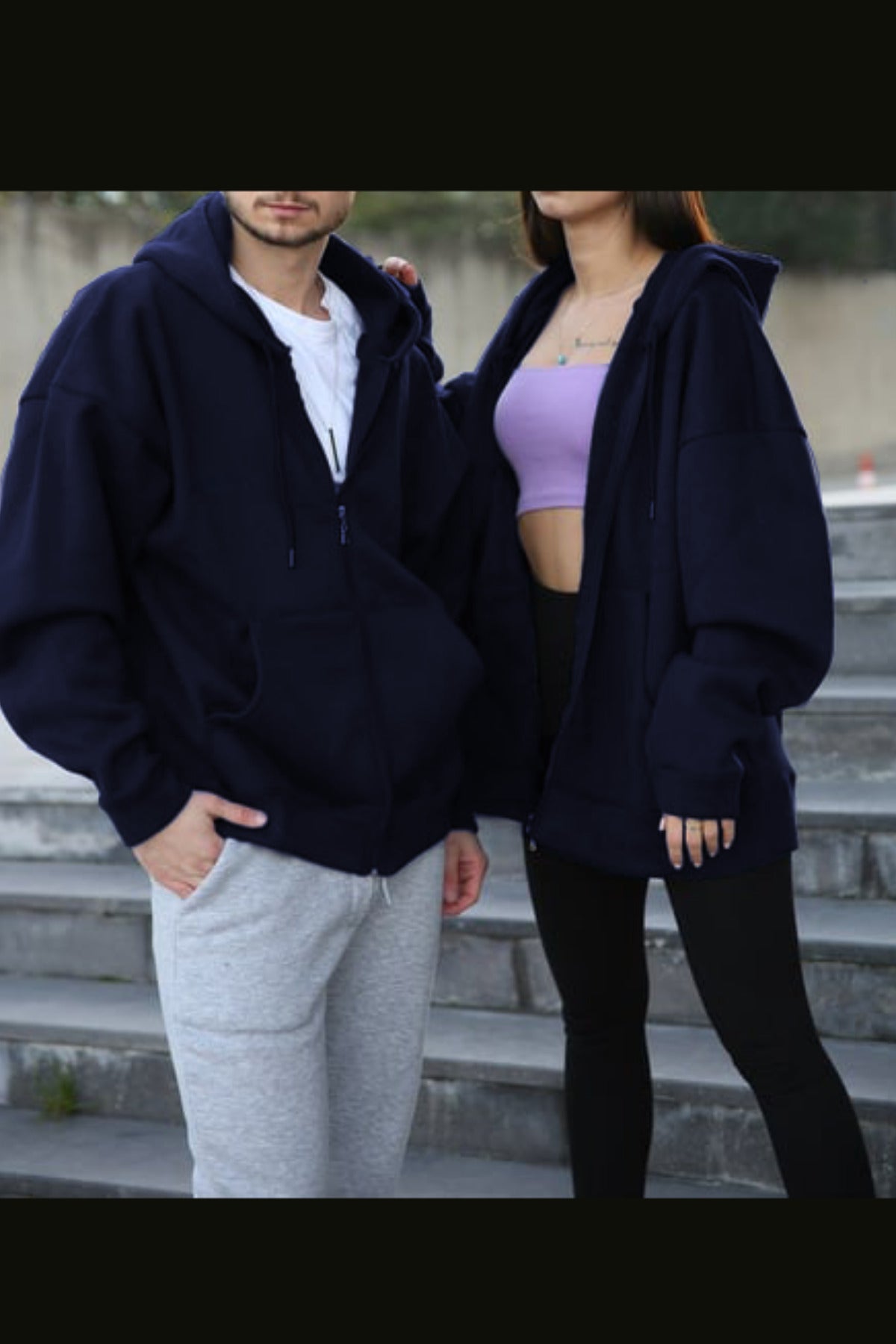 Çiftlere Özel Unısex Laci̇vert (tekli) Fermuarlı Couple Hırka - Lacivert - 2