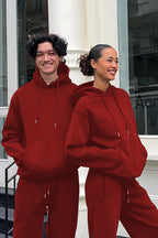 Kadın Erkek Trend Model Çiftlere Özel 3 İ̇plik Oversize Tekli Eşofman Takımı - Kırmızı - 3