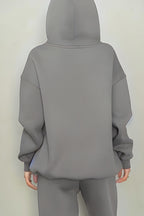 Kadın Rahat Kesim Oversize 3 İ̇plik Pamuklu Şardonlu Kanguru Cep Kapşonlu Hoodie Sweatshirt - Gri - 5