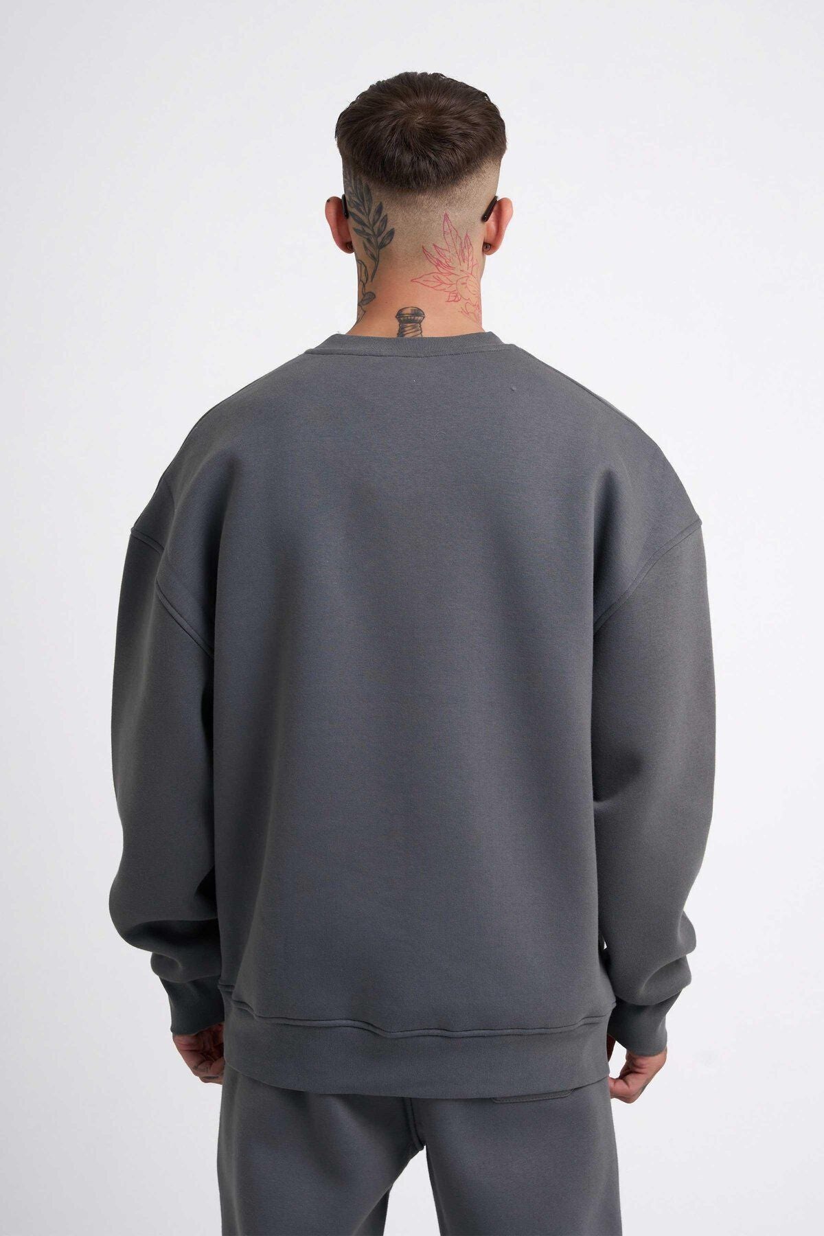 Erkek İ̇çi Pamuklu Bisiklet Yaka Sweatshirt - Füme - 2