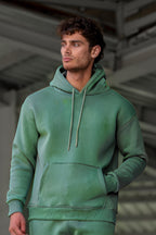 Erkek Ribanalı Kapşonlu Yaka Sweatshirt 3 İplik - Turkuaz - 2
