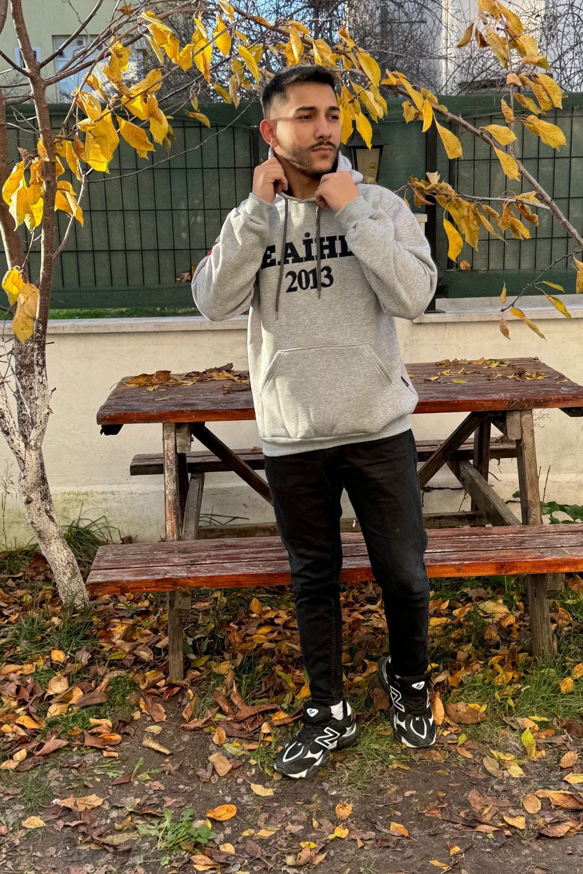 Unisex Eai̇hl Nakışlı Baskılı İ̇çi Polarlı Oversize Kapüşonlu Hoodie Sweatshirt - Gri - 3