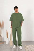 Erkek Yeni Sezon Oversize Premium Tişört Pantolon Kombin - Yeşil - 3