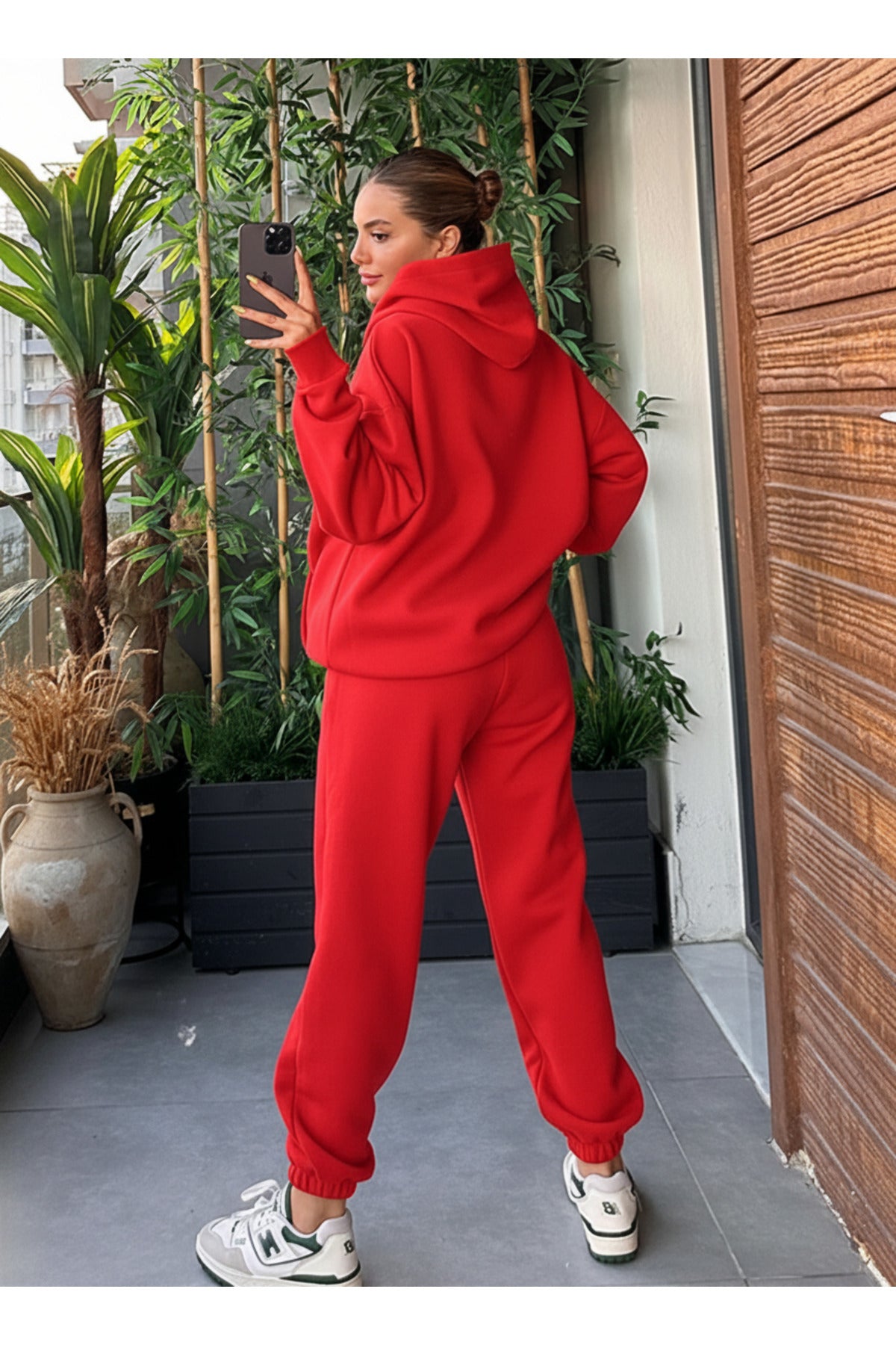 Kadin Kalin Comfort Sweatshi̇rt Yüksek Bel Eşofman Takimi - Kırmızı - 4