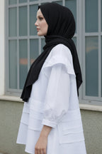 Kadın Dokulu Bürümcük Tesettür Şal 180x75 - Siyah - 2
