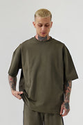 Erkek Oversize Penye T-shirt - Haki - 1