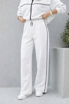 Kadin Premium Bi̇yeli̇ Fermuarli Sweatshi̇rt Bol Paça Eşofman Alt Üst Takim - Beyaz - 3