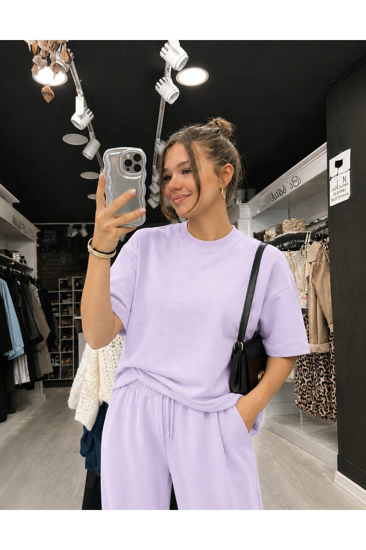 Kadin Modal Premium Kisa Kollu Alt Üst Takim - Lila - 2